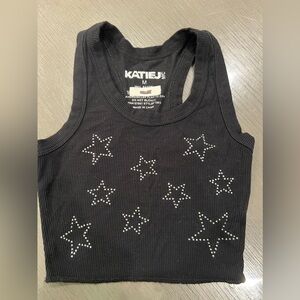 KATIE J NYC TWEEN GIRLS LIVI RIBBED TANKE BLACK WITH STARS SOZE MEDIUM 10